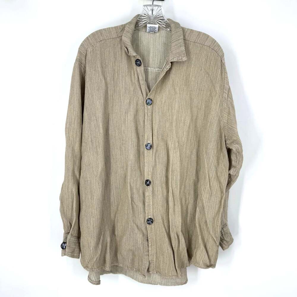 CP Shades Oversized Textured Button Down Shirt M Womens Tan Lagenlook Boho